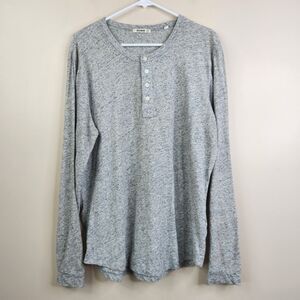 Buck Mason Mens Heather Grey 4 Button Long Sleeve Henley Tee Large